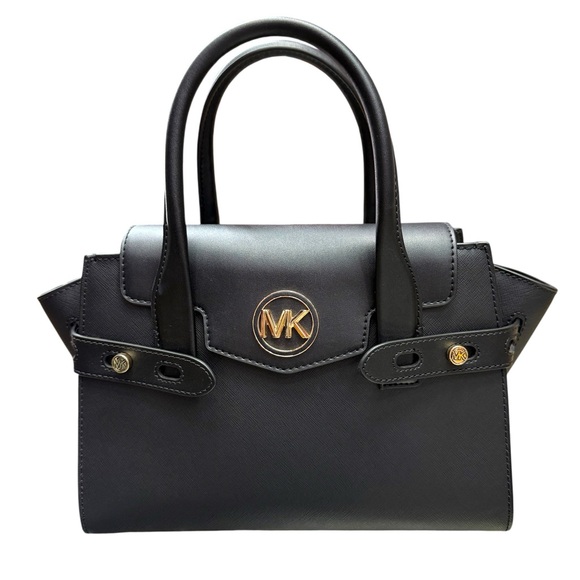 Michael Kors Black Leather Satchel with Gold Accents - Picture 1 of 4
